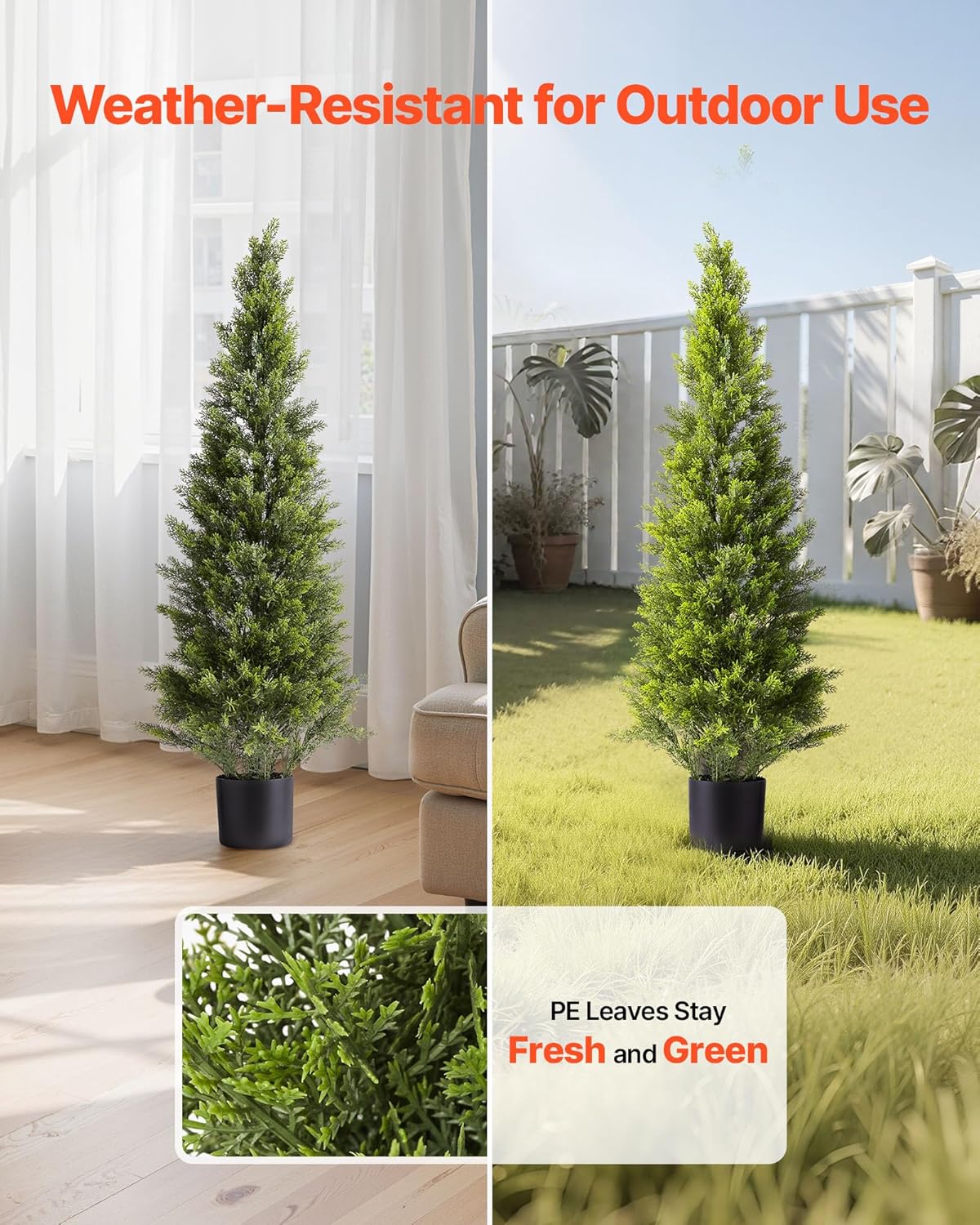 VEVOR Artificial Cedar Topiary Trees, 48 inch 2 Set Faux Pine Shrubs Plants, Fake Silk Tree Look Real, Easy Assembly for Decor Front Porch Outdoor Patio Garden Balcony Backyard Indoor Office
