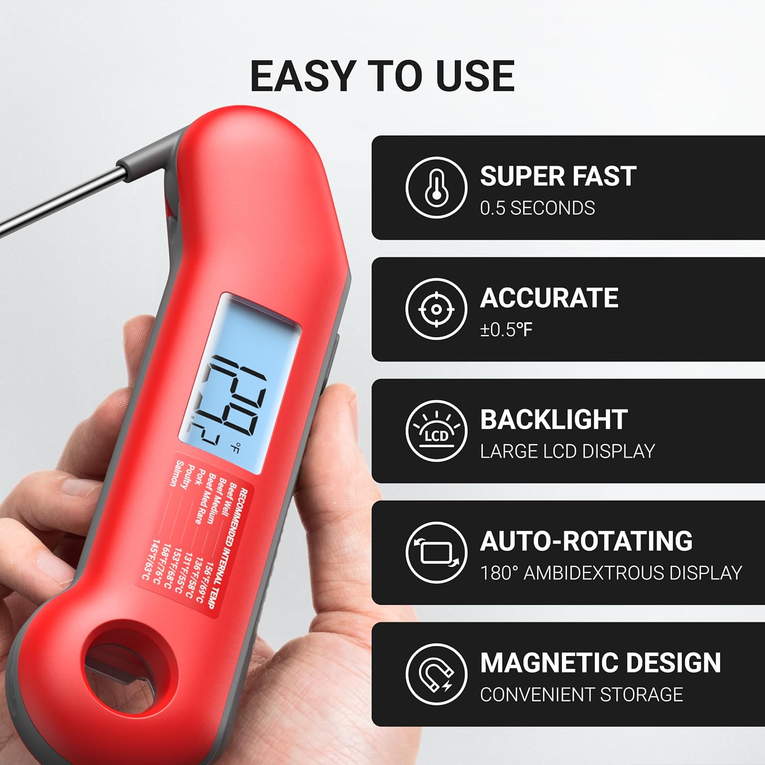 Professional Meat Thermometer Digital, Ultra-Fast 0.5 Sec Instant Read, NIST Certified ±0.5°F Accuracy, IP67 Waterproof, Auto-Rotate Backlit Display, Stocking Stuffers for Men Christmas Gifts for Men