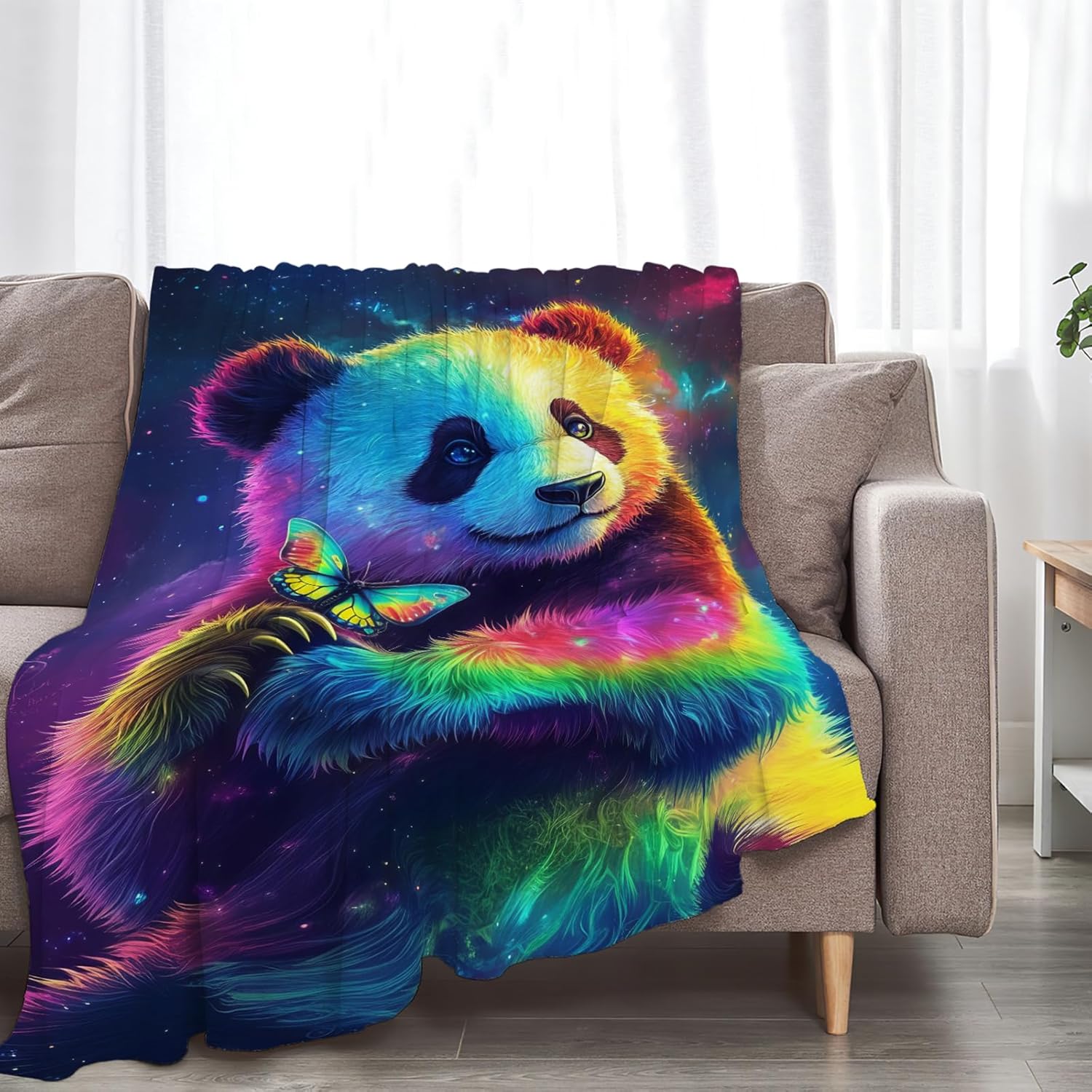 Panda Blanket Colorful Panda Butterfly Animal Lover Throw Blankets Gifts for Girls Boys Kids Soft Cozy Fleece Plush for Couch Sofa Bed 80"x60"