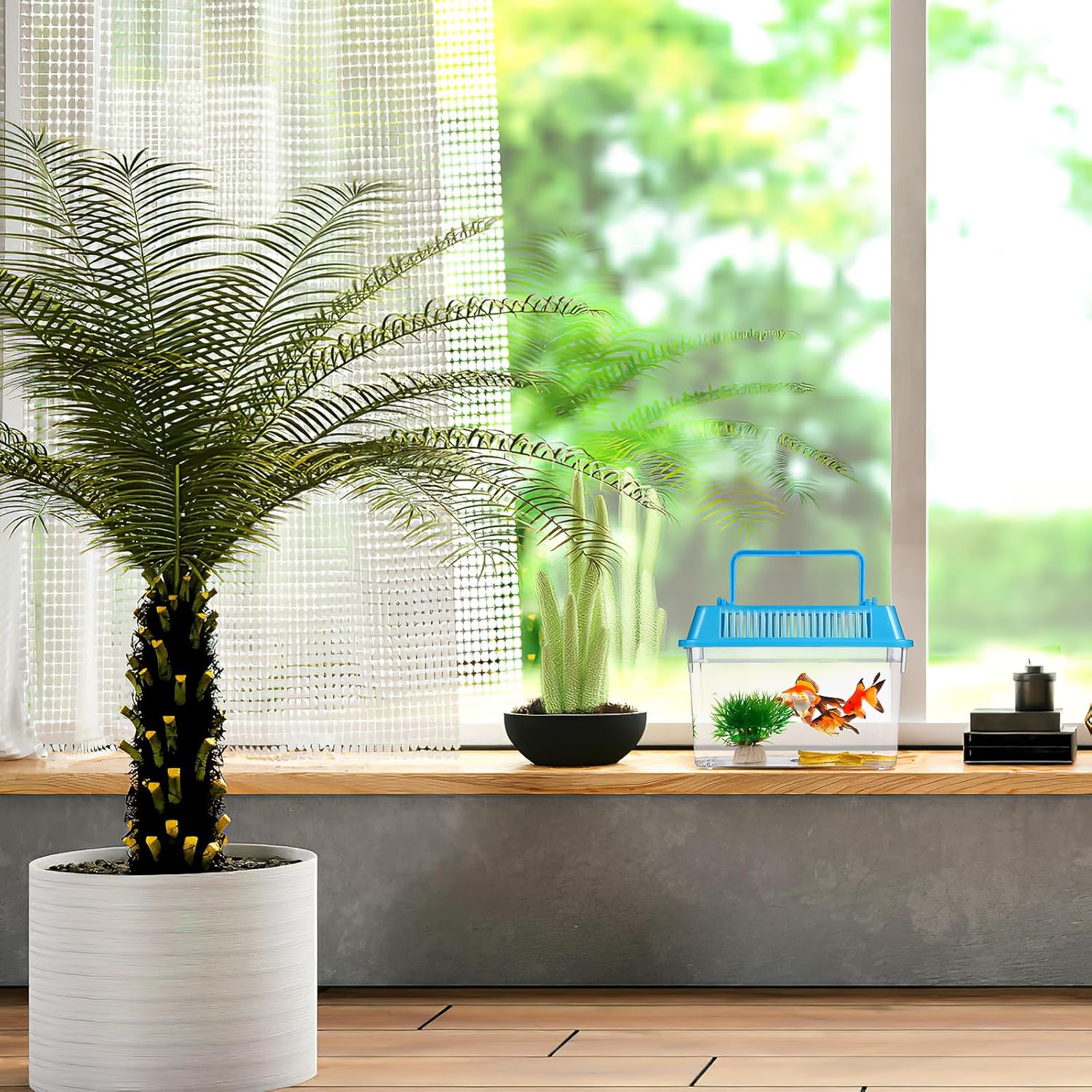 VANZACK Small 4pcs Portable Reptile Tank Plastic Turtle Box with Lid Handle Clear Terrarium Hamster Habitat for Fish Snakes Aquarium