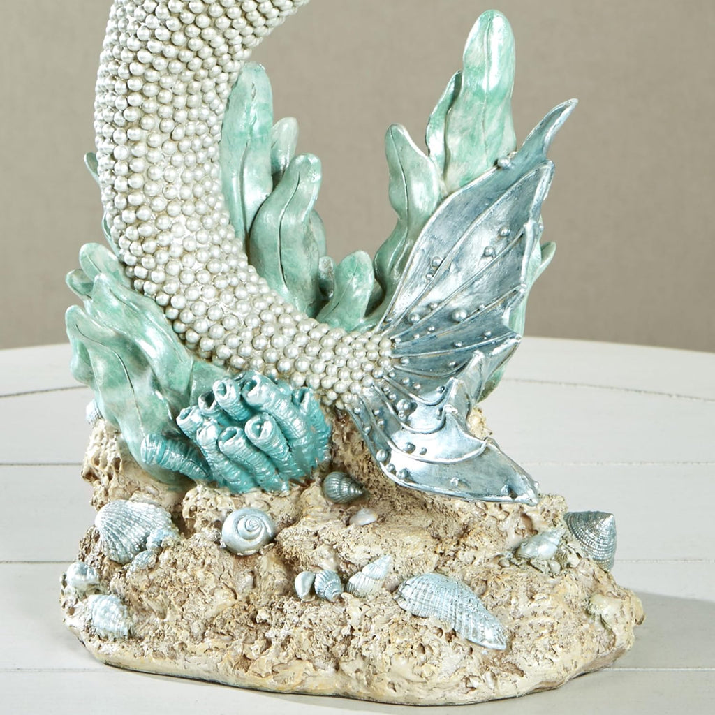 Touch of Class Oceana Mermaid Coastal Sculpture | Handpainted Resin Figurine | Pearlescent Accents, Blue Shell & Pearl-Toned Tail | 16" Decorative Mermaid Statue for Beach or Ocean Decor