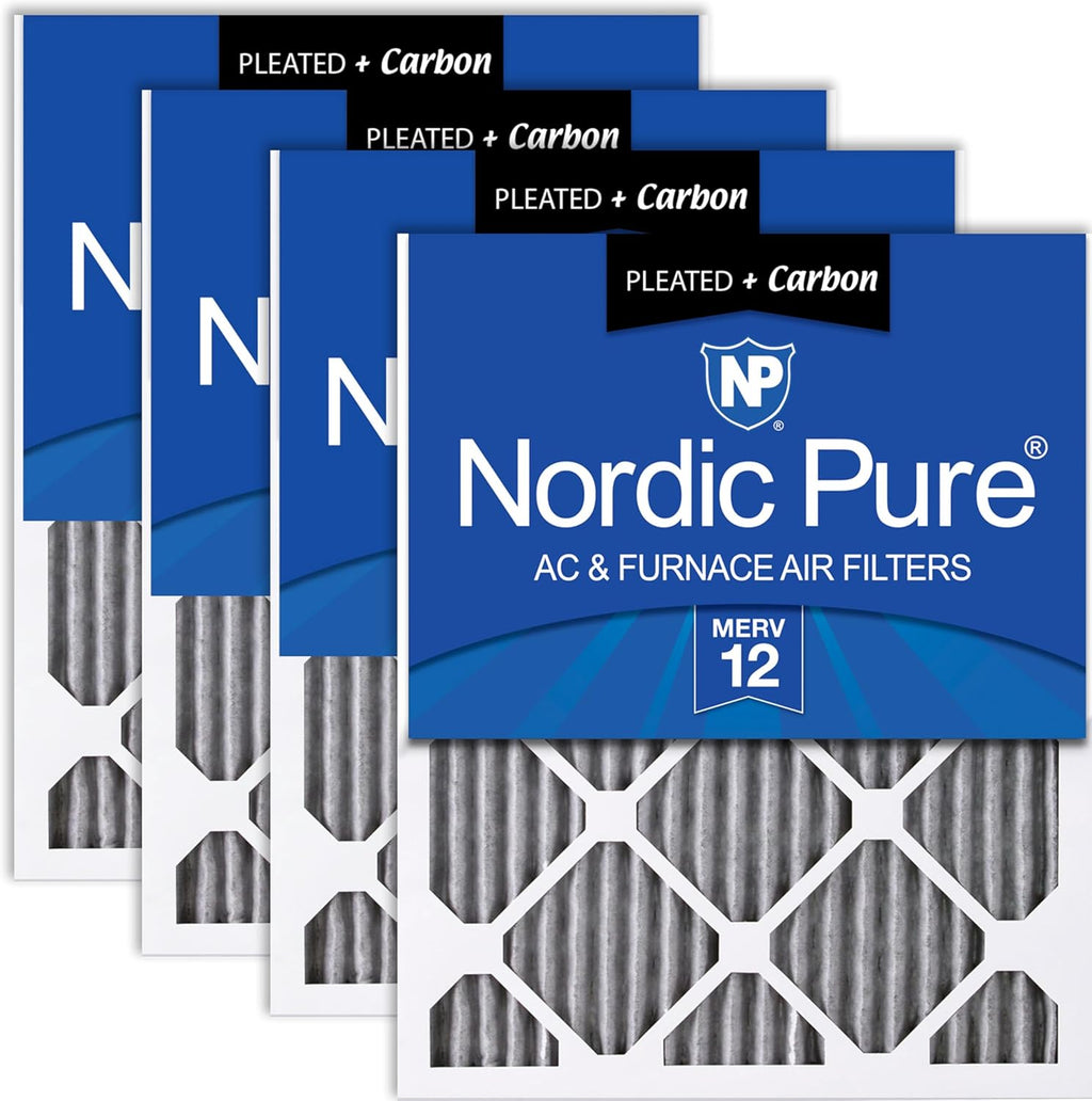 Nordic Pure 20x25x1 (Actual Size: 19 1/2 x 24 1/2 x 3/4) Furnace Air Filters MERV 12 Pleated Plus Carbon 4 Pack