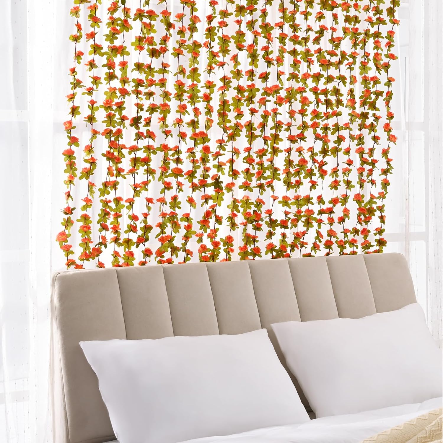 BLEUM CADE 5Pcs 41Ft Flowers Garland Artificial Rose Vines for Bedroom, Cute Fake Hanging Flower Vines Floral Garland Decorations for Wedding Party Wall Room Decor Aesthetic
