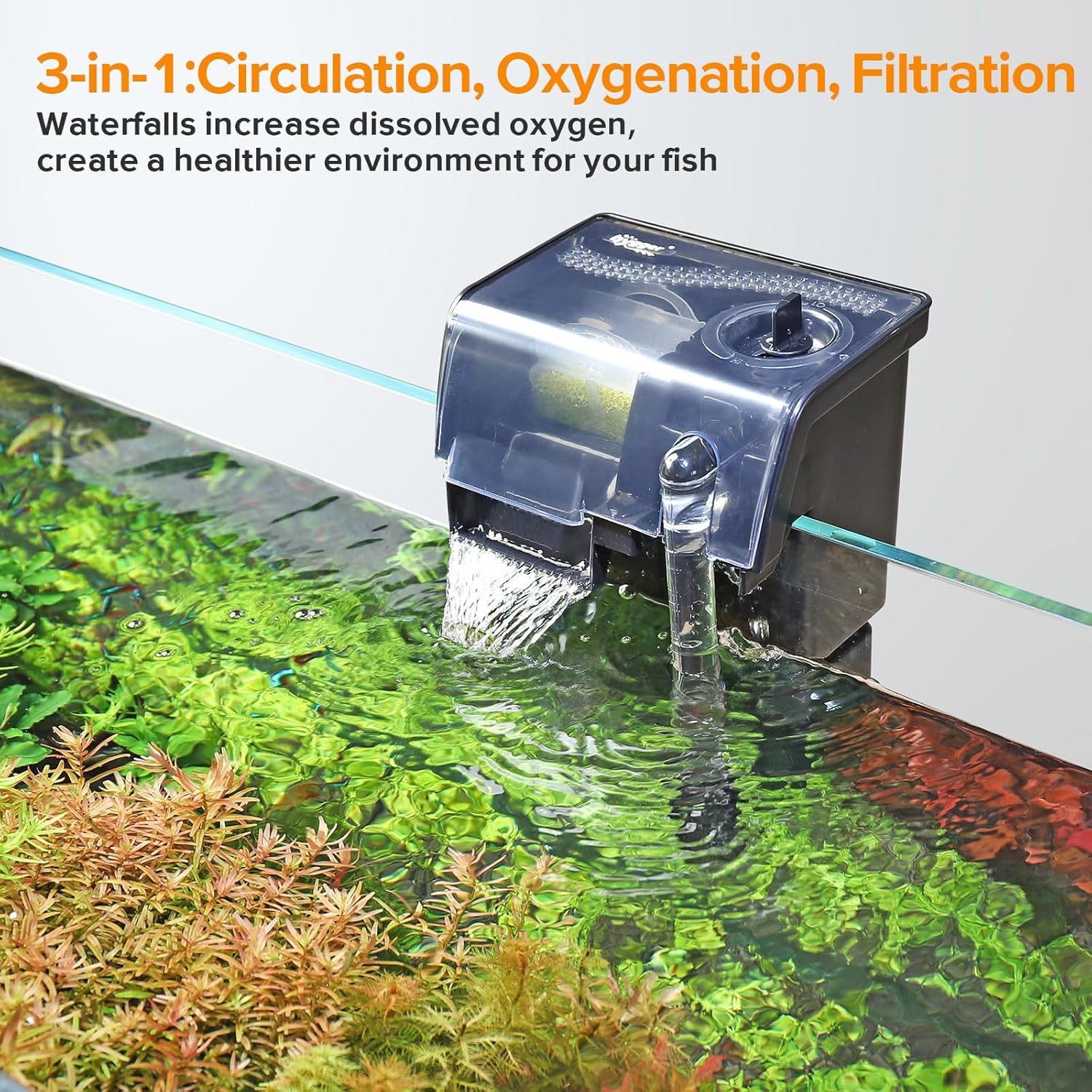 hygger Hang On Back Aquarium Filter 132GPH for 10-30 Gallon Quiet Power Fish Tank Filter Multi-Stage Filtration Adjustable Waterfall Hob Filter with 4 Cartridges & Extension Pipe for Fresh Saltwater