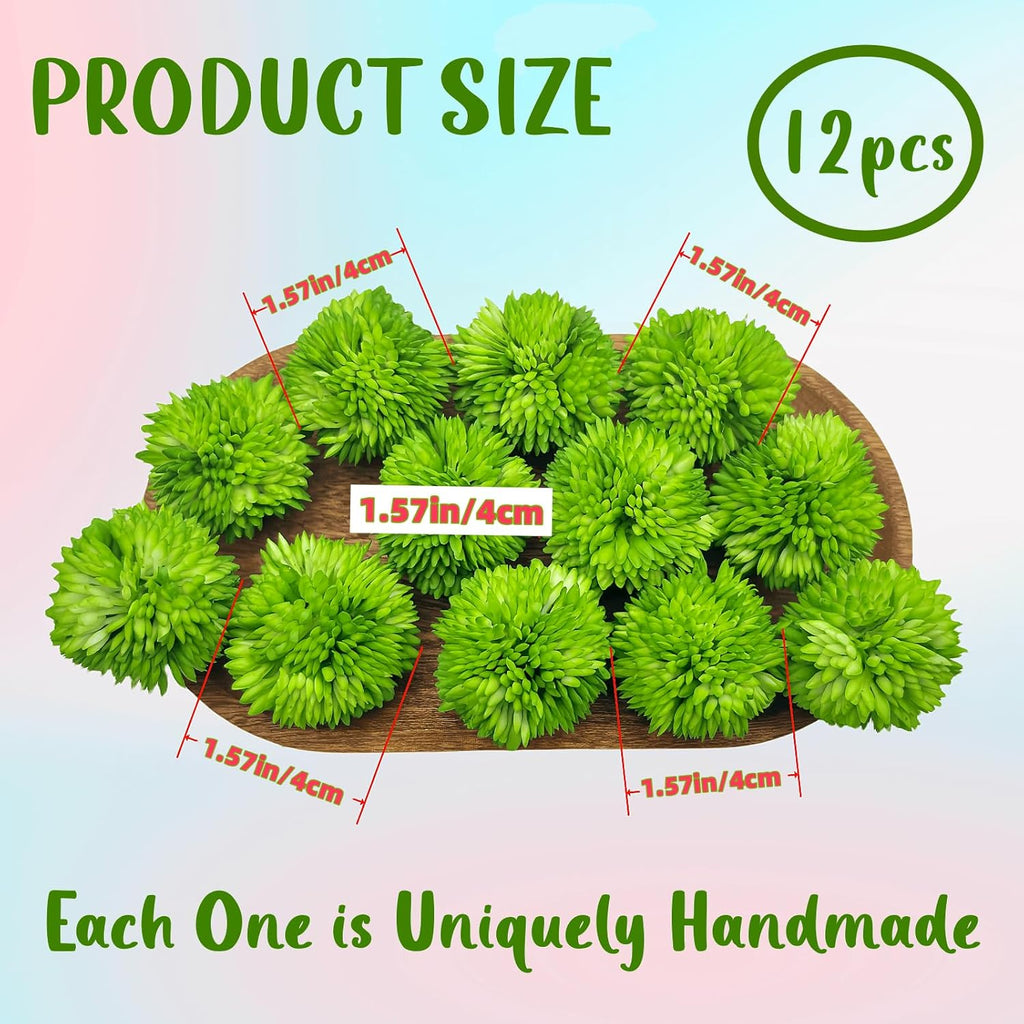 12 Green Decorative Moss Balls for Bowl & Vase Fillers - 1.57 Inch Artificial Moss Spheres Set, Perfect for Mini Terrarium, Fairy Garden, Table Centerpiece, Wedding & Home Decor