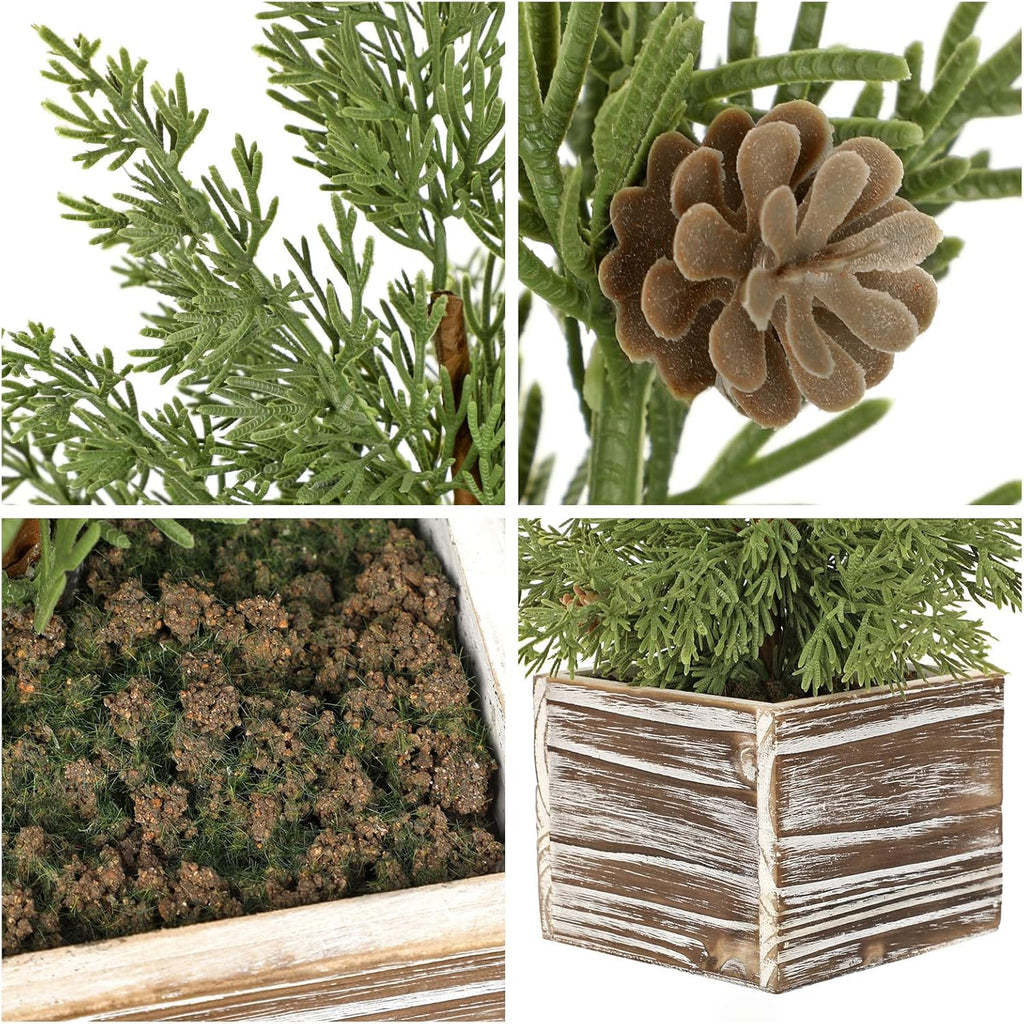 Briful Artificial Christmas Tree 21.2’’ Tall, Mini Tabletop Xmas Tree with Pinecones in Rustic Wooden Box, Small Faux Cedar Tree for Home Office Holiday Decor, Farmhouse Winter Table Centerpiece