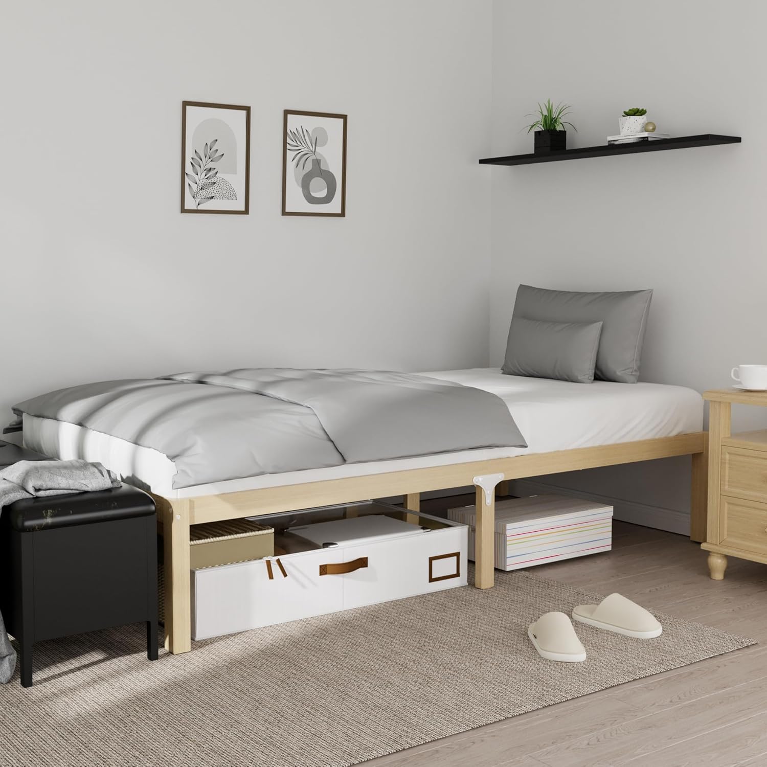 14 Inch Bamboo Bed Frame – Solid Wood Platform Bed Frame, Strong and Stable, with Non-Slip Slats for Support, No Box Spring Needed, Easy to Assemble, Noise-Free (Natural, Twin)