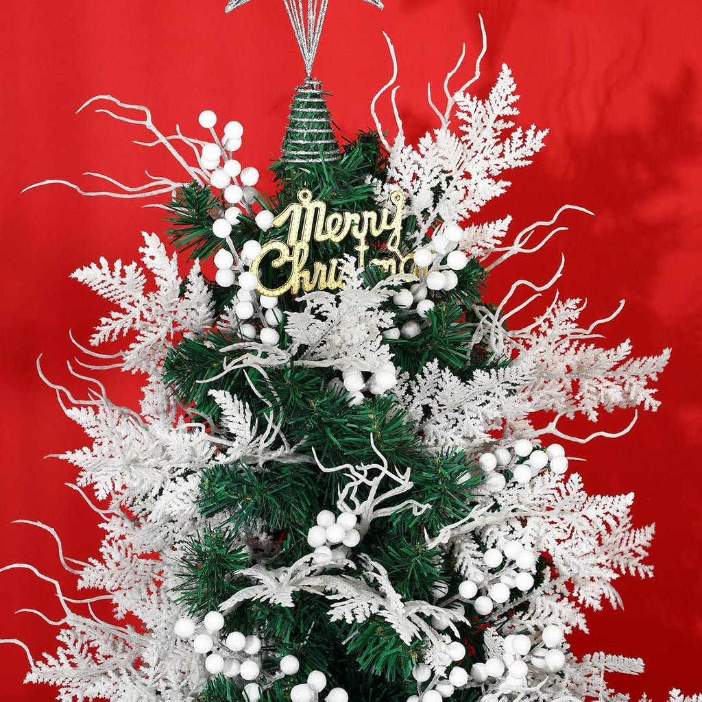 75 Pcs Christmas Glitter Branches 3 Styles Artificial Christmas Picks Berries Stems Pine Needles Floral Twig Spray for Xmas Tree Ornaments DIY Wreath Garland(White)