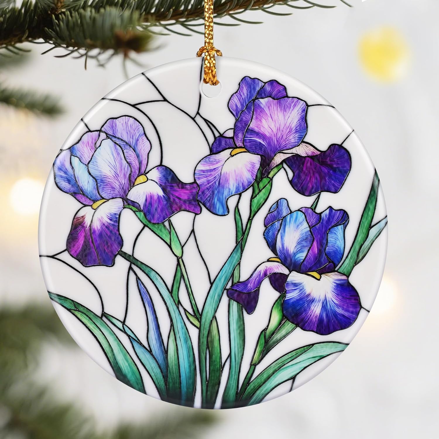 Christmas Ornaments, Dodosky 2.8in Ceramic Iris Flower Ornament, Xmas Decor, Christmas Tree Ornaments, Xmas Decorations for Tree, Holiday Ornament, Iris Flower Gifts, Gifts for Women, Mom, Grandma