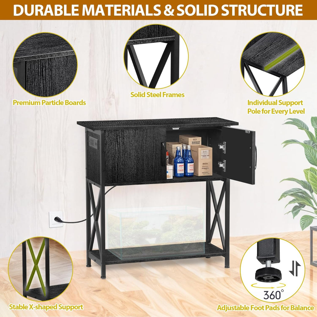 29 Gallon Aquarium Stand with Cabinet Storage – Metal Fish Tank Stand for 20 Gallon Long Aquariums, 330LBS Capacity (30.7" L*12.6" W)