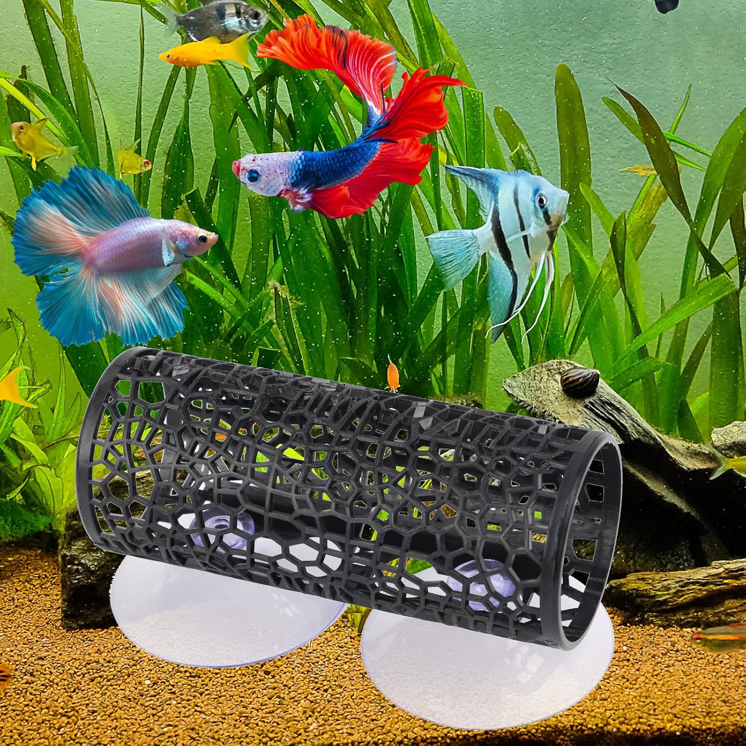 3 Pcs Betta Fish Hammock, Betta Fish Tunnel with Suction Cups and Plastic Plants Leaf for Aquarium Tank