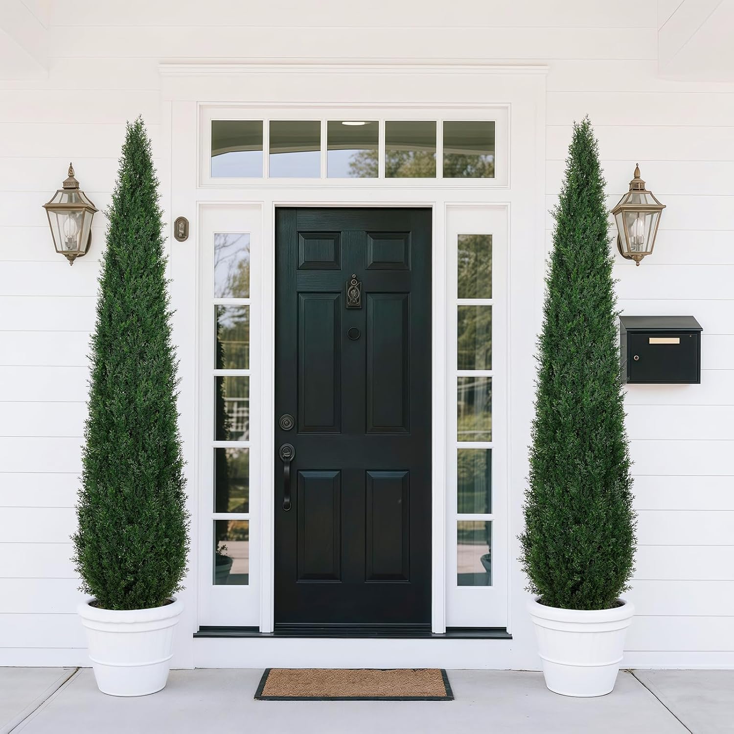 Artificial Cedar Topiary Trees, 6FT Topiary Trees Artificial Outdoor UV Resistant, Realistic Potted Fake Pine Plants Shrubs for Front Porch Home Garden Decor, Set of 2