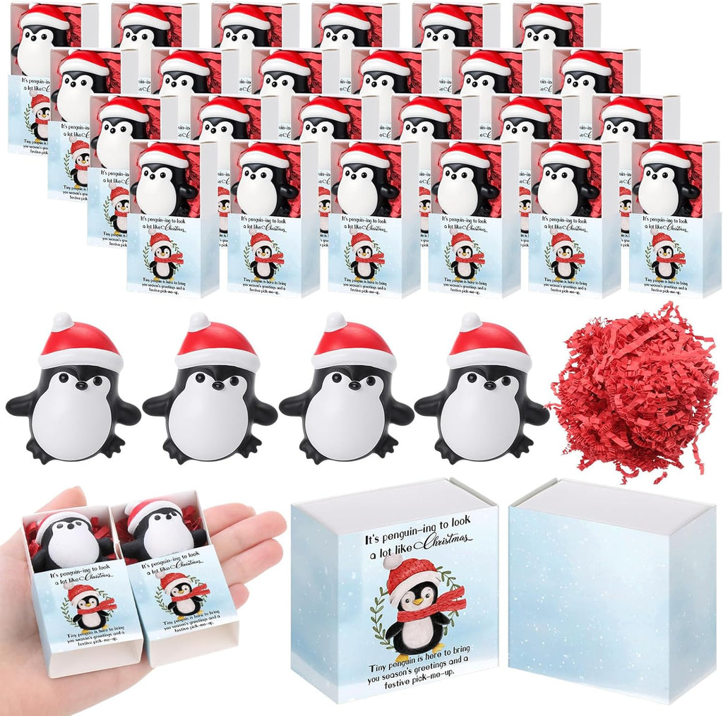Wettarn 24 Sets Christmas Penguin Gifts Cute Stress Balls with Support Gift Boxes Holiday Party Favors for Employee Coworker Students Friends Relief Toys Stocking Stuffers