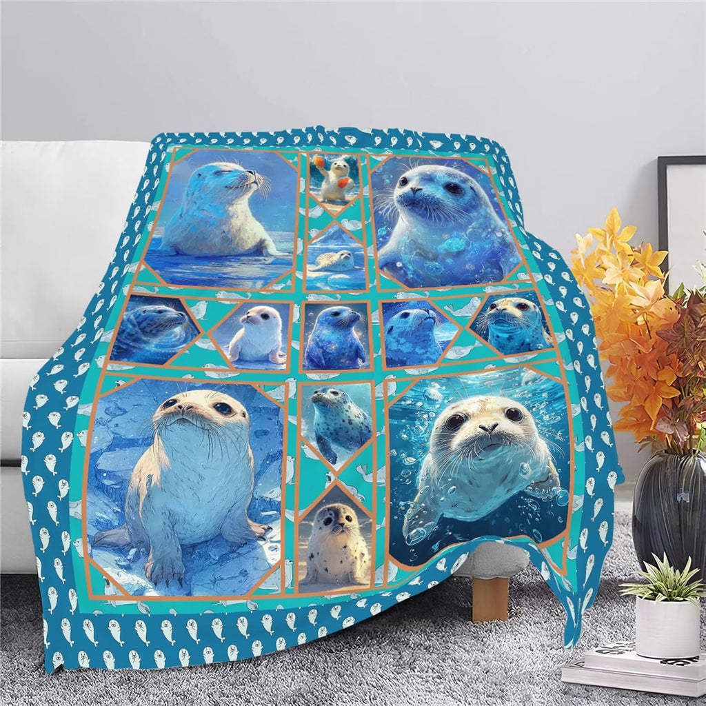Seal Throw Blanket Ocean Seal Stuff Gifts for Kids Girls Boys Adults Women Men Soft Cozy Warm Plush Fluffy Fuzzy Fleece Blanket Decor 60''X80''