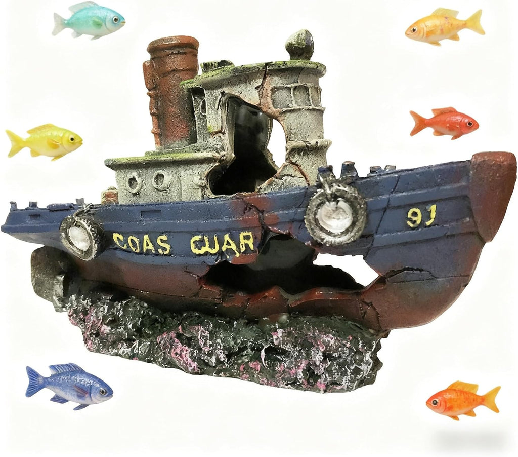 Lifelike Pirate Ship Aquarium Decor, Large Resin Shipwreck Ornament, Perfect Fish Tank Decoration