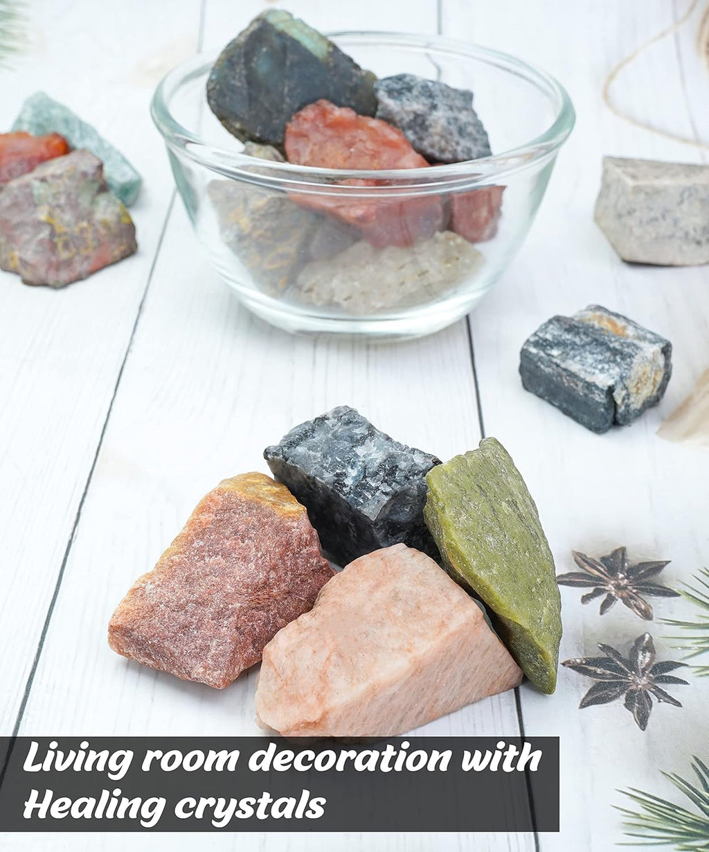 Crocon 1LB Exclusive Assorted Rough Bulk Natural Stone Raw Gemstone Tumbling Cabbing Polishing Gem Mining Chakra Balancing Reiki Healing Good Luck Gift Home Office Decor