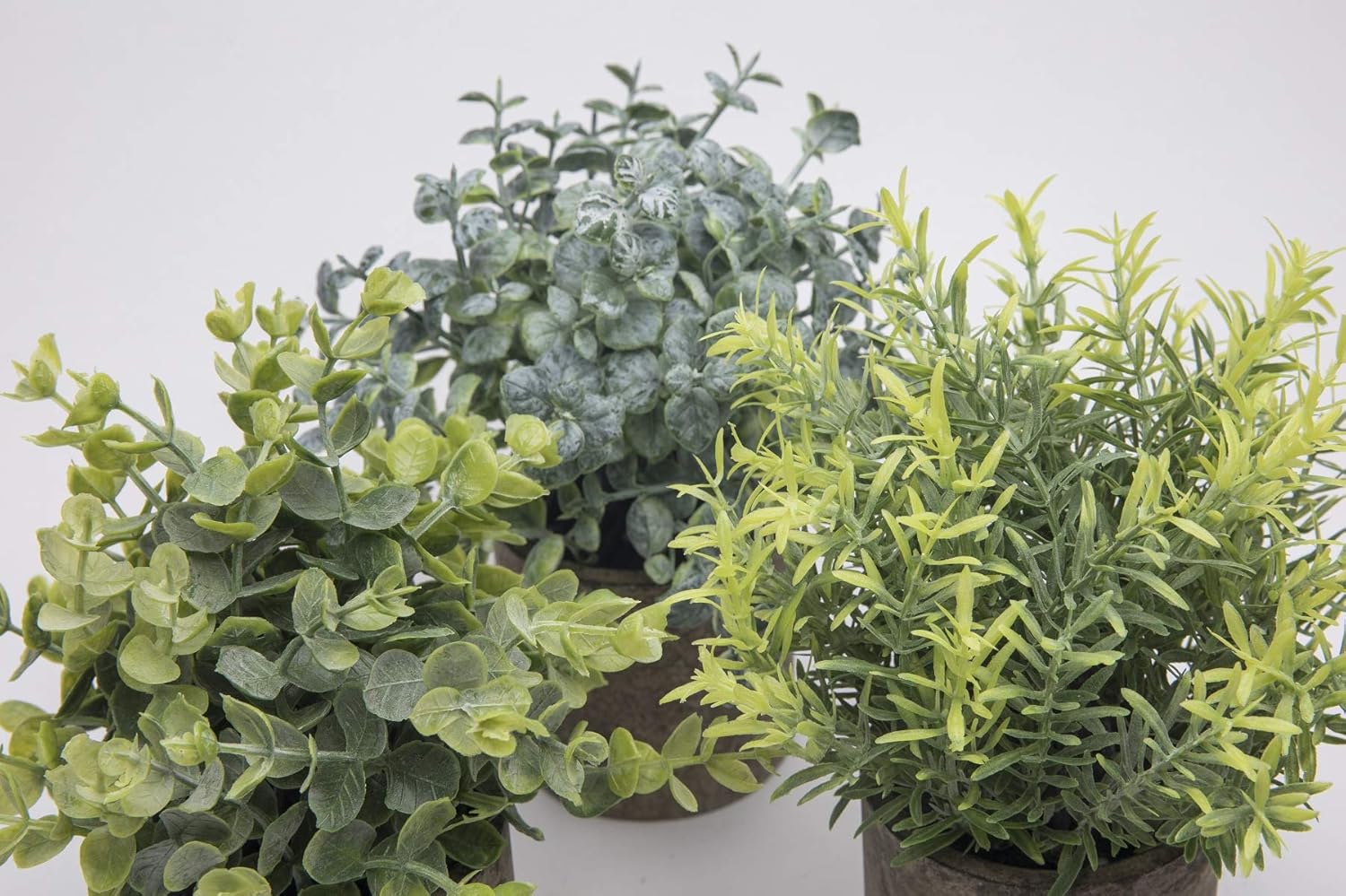 THE BLOOM TIMES Set of 3 Small Potted Artificial Plants Plastic Fake Greenery Faux Plants in Pots for Rustic Home Office Desk Farmhouse Bathroom Kitchen Indoor Decor