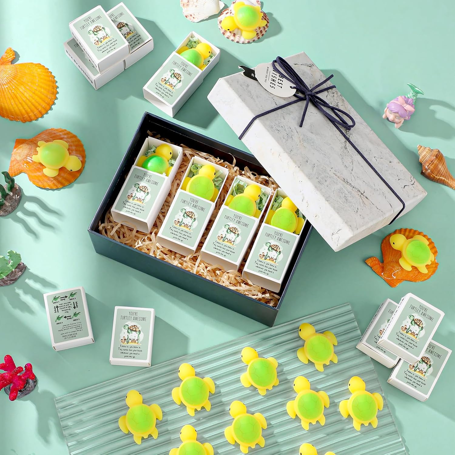 Wettarn 24 Sets Appreciation Gifts Turtle Stress Balls with Support Gift Boxes You are Awesome Inspirational Party Favors for Employee Coworker Friend Office Positive Stress Relief Toys