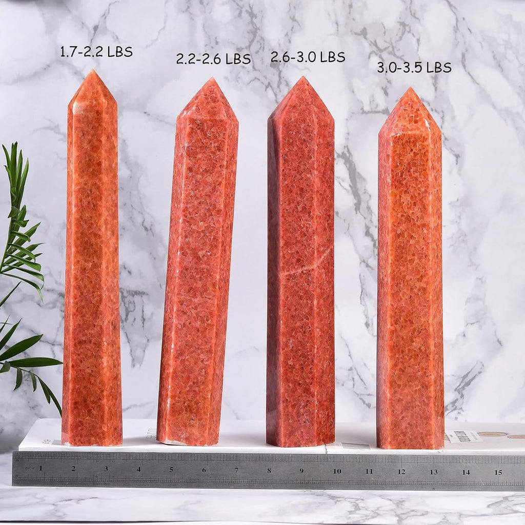 JIC Gem Large Sunstone Obelisk Tower Points Healing Crystal Wand 6 Faceted Quartz Crystals Tower Wand Home Decor Reiki Healing 1.7-2.2 Lbs