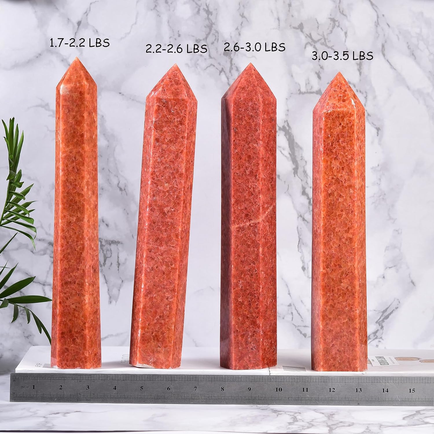 JIC Gem Large Sunstone Obelisk Tower Points Healing Crystal Wand 6 Faceted Sunstone Quartz Crystals Tower Wand Home Decor Reiki Healing 2.6-3.0 Lbs