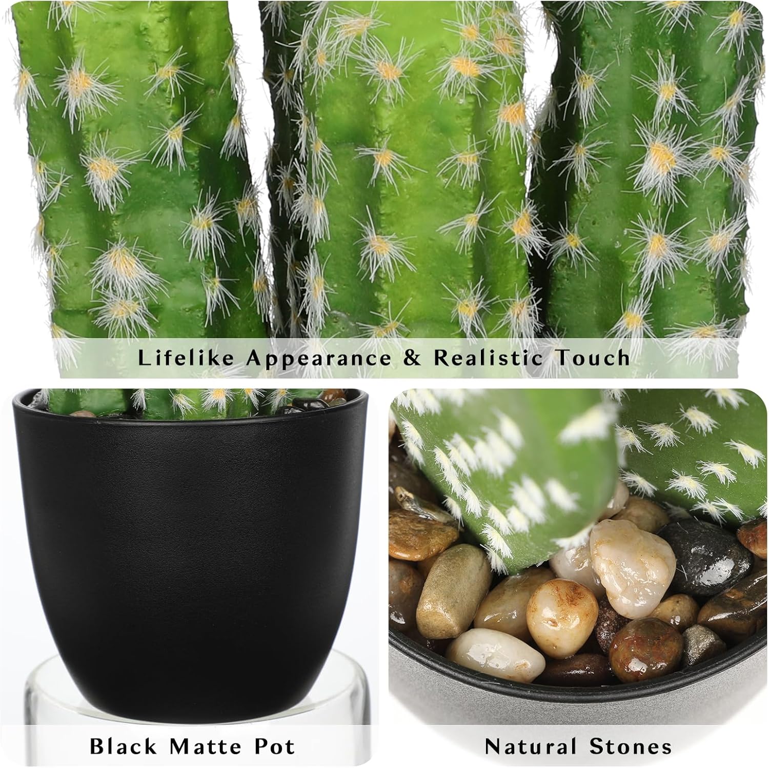Artificial Cactus Plants 9.3 inch Small Faux Cactus Plants Indoor Fake Desert Cacti Succulents Plants Artificial Plant Indoor with Pot Cactus Decorations for Home Decor Office Desk Tabletop Shelf