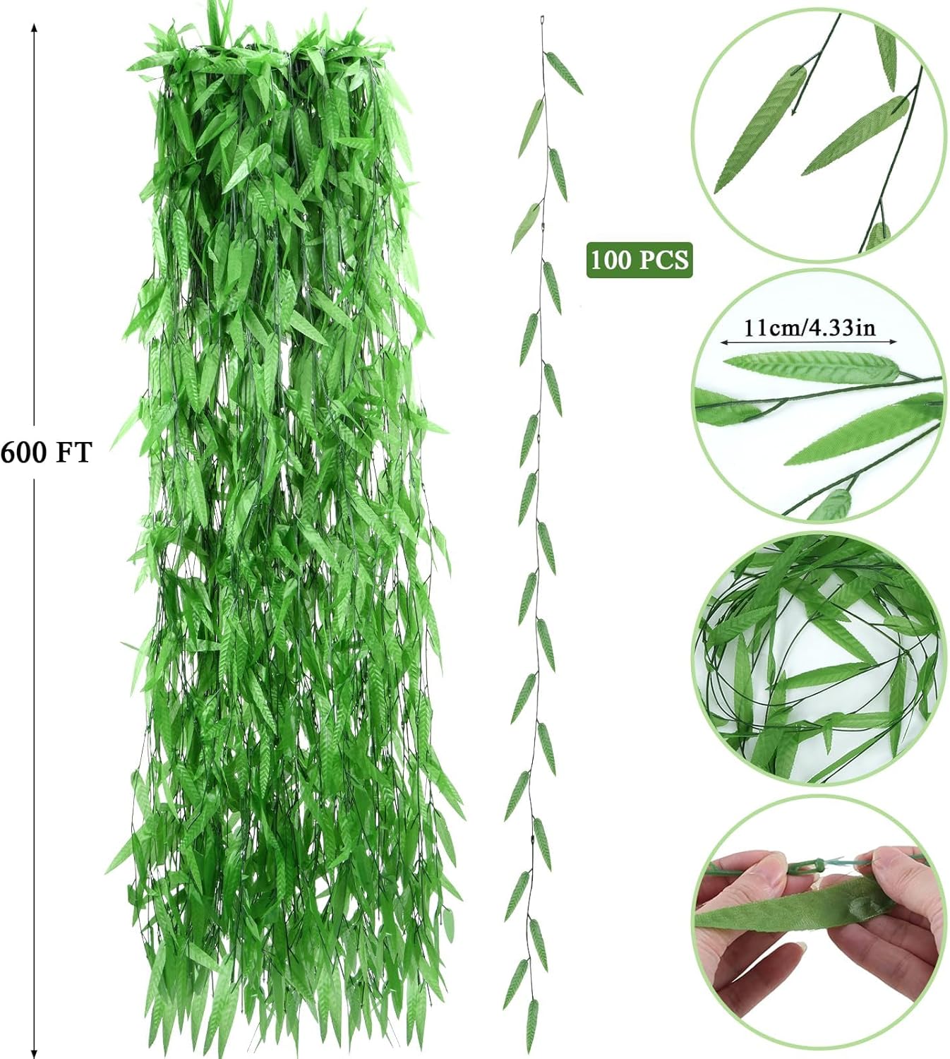 100pcs 600 ft Artificial Ivy Garland Fake Hanging Vines for Room Decor Artificial Greenery Ivy Vine Plants for Jungle Party Bedroom Home Garden Outdoor Wedding Wall Decor