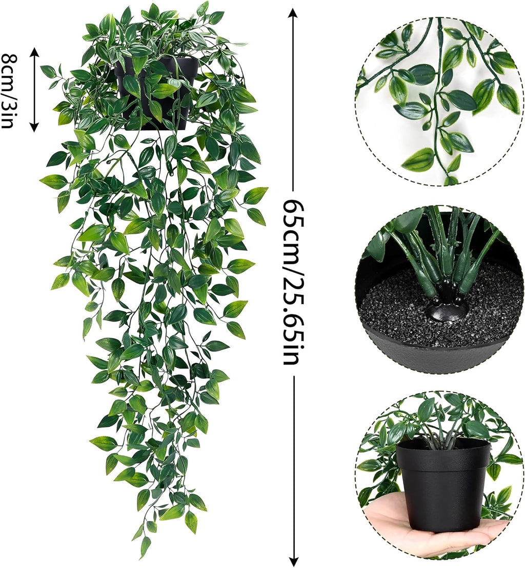 Waipfaru 2Pcs Fake Hanging Plants with Pot Deep Green Eucalyptus Leaves UV Resistant Fake Vines Ivy Artificial Plants Outdoor Faux Plants Indoor Bedroom Living Room Boho Wall Porch Shelf Decor