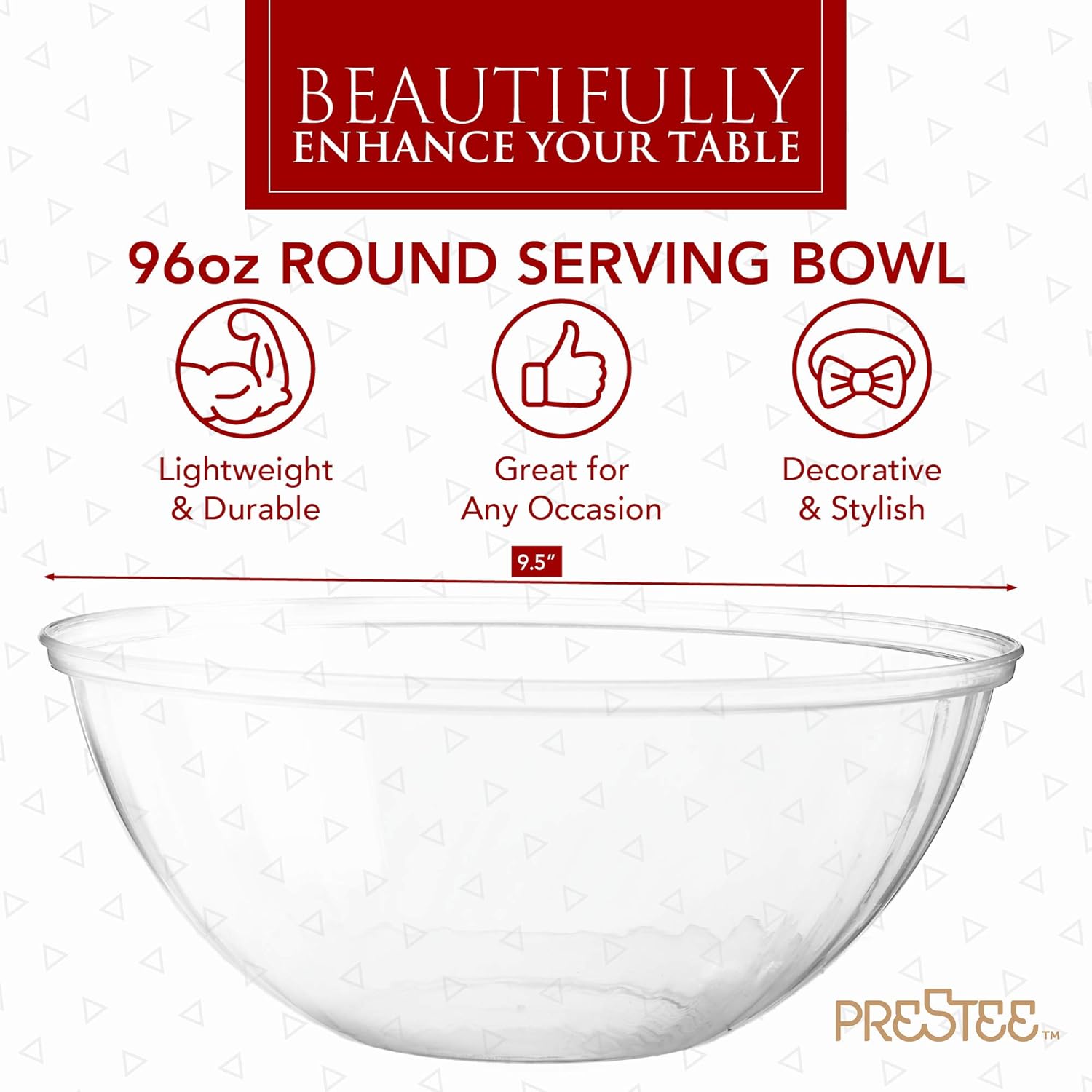 Prestee Clear Plastic Serving Bowls, 96 Oz. 6 Pack - Round Disposable Large Plastic Bowl, Punch, Party, Chip Bowl Containers for Candy, Salads, Parties, and Serving Food - Salad Bowls Dish for Eating