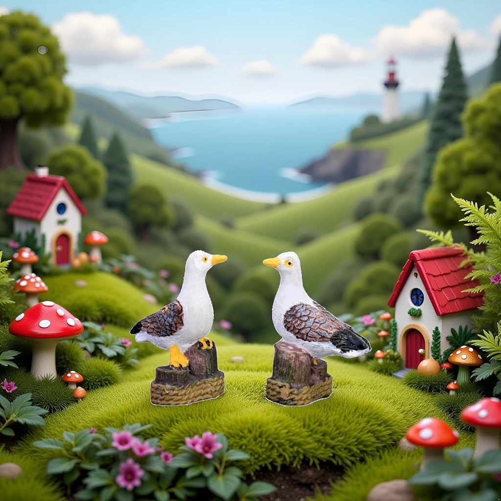 2 Pcs Miniature Seagull Stand Stump Fairy Garden Accessories, Sea Bird Mini Figurine for Fairy Garden Decor, Micro Landscape Decoration, Terrarium Decoration, Desk Decor, Plant House