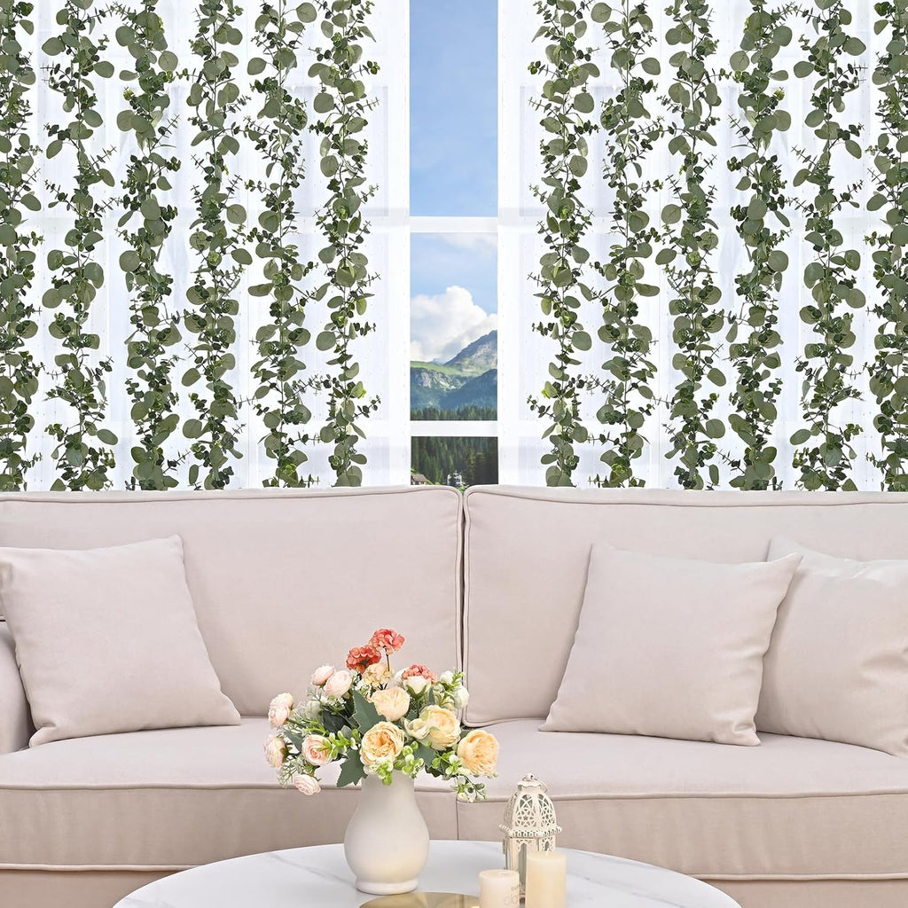 Dolicer 8 Packs 6FT Artificial Eucalyptus Garland, Faux Greenery Garland Hanging Fake Silver Dollar Eucalyptus Leaves Vines for Wedding Backdrop Arch Table Wall Party Home Decor