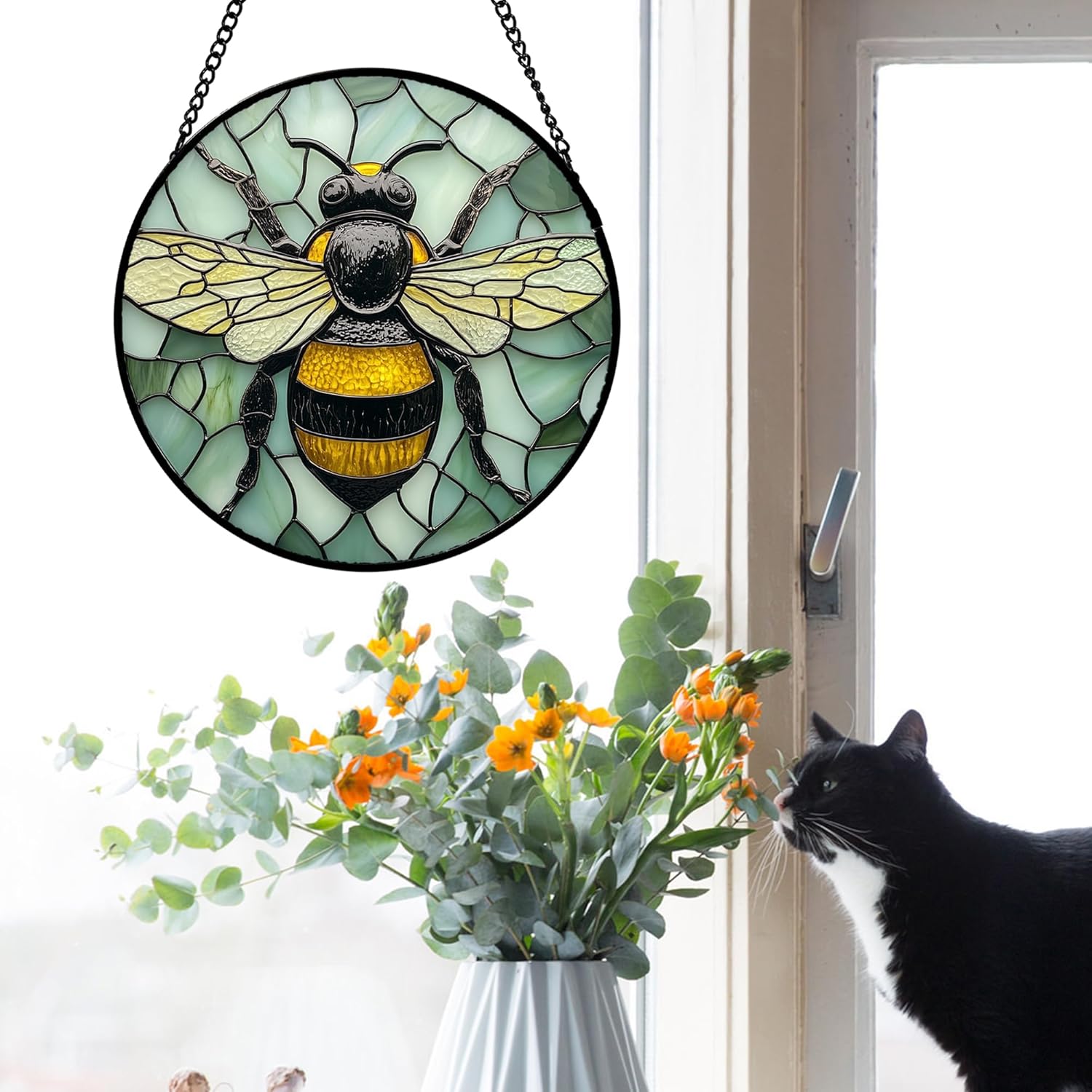 Stained Glass Window Hanging 4 Pcs Set Butterfly Dragonfly Bee Ladybug 6.3" - Suncatcher Door Garden Sun Catcher Decor Birthday Mother's Day for Mom Woman Nana Men