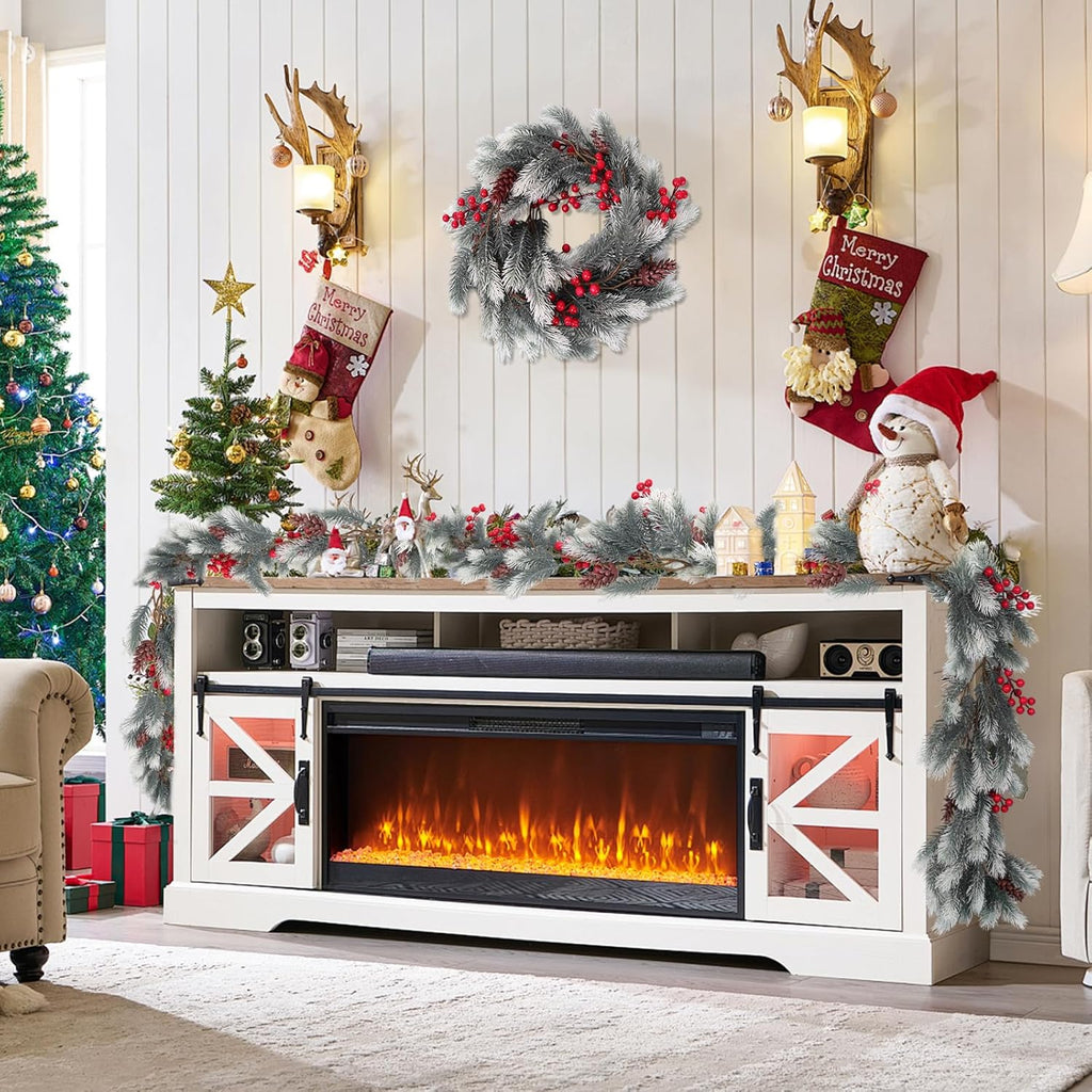 SJL 4.6Ft Faux Christmas Garland Decorations Pine Garland with Pine Cones and Red Berries Realistic Greenery Garlands for Mantle Stairs Railing Table Fireplace Indoor Outdoor Holiday Xmas Decor(White)