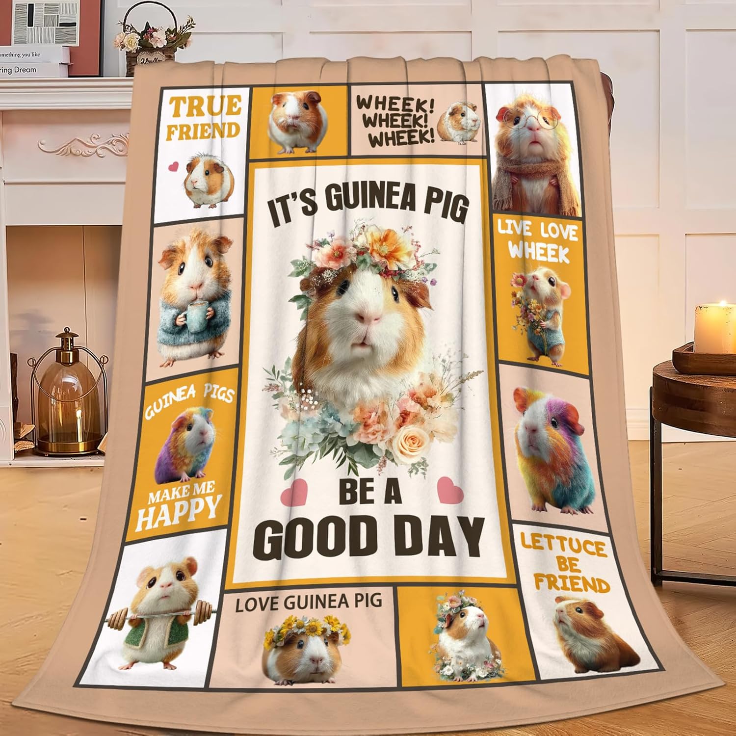 Guinea Pig Throw Blanket Guinea Pig Stuff Gifts for Kids Girls Boys Adults Women Men Soft Cozy Warm Plush Fluffy Fuzzy Fleece Blanket Decor 40''X50''