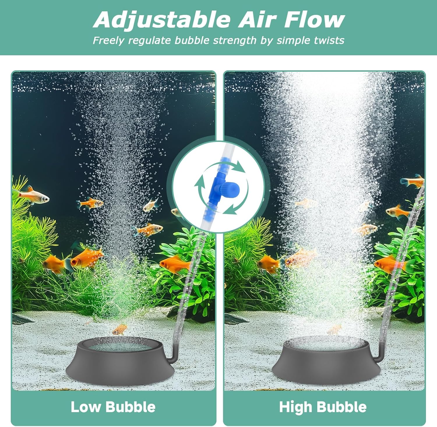 hygger Aquarium Air Stone, Fish Tank Bubbler Aerator with Stainless Steel Base, Oxygen Diffuser for Nano Air Pumps Hydroponics Small Ponds and Fish Tanks