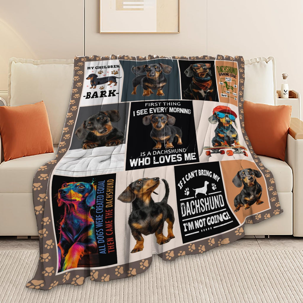 Dachshund Throw Blanket Weiner Dog Dachshund Puppy Stuff Gifts for Dog Lover Kids Girls Boys Adults Women Men Soft Cozy Warm Plush Fluffy Fuzzy Fleece Blanket Decor 50''X60''