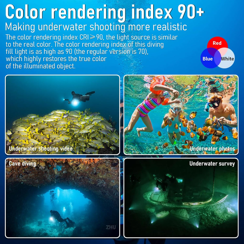 Diving Flashlight, L12 8000Lumens Dive Light,100m Underwater Video Light, Scuba Dive Lights, Underwater Flashlight with Type-C Charging for Professional Under Water Sports