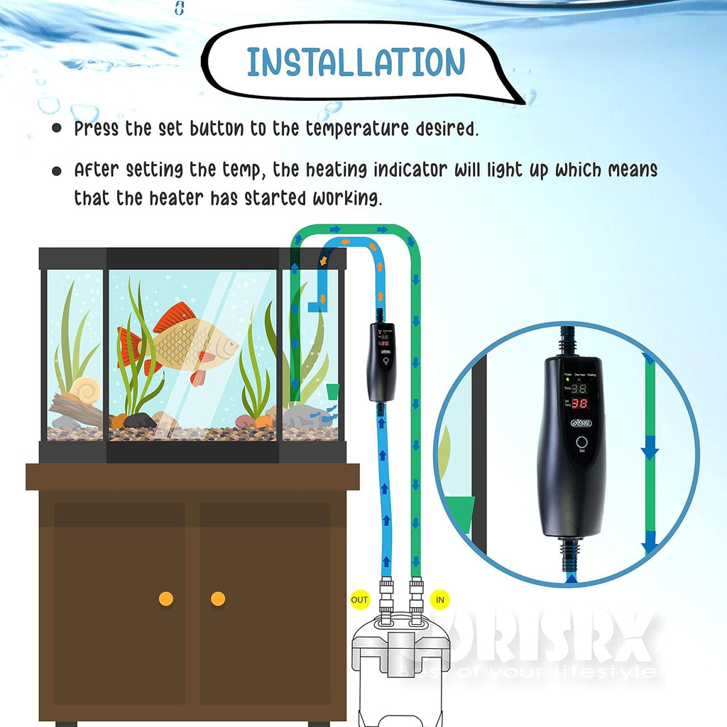 CORISRX 150w/300w/500w in-Line External Heater Aquarium Heater - 150/300/500 WATT 1/2",5/8" (Applied to Both Sizes) (Black 300 Watt 5/8",1/2" Hose)