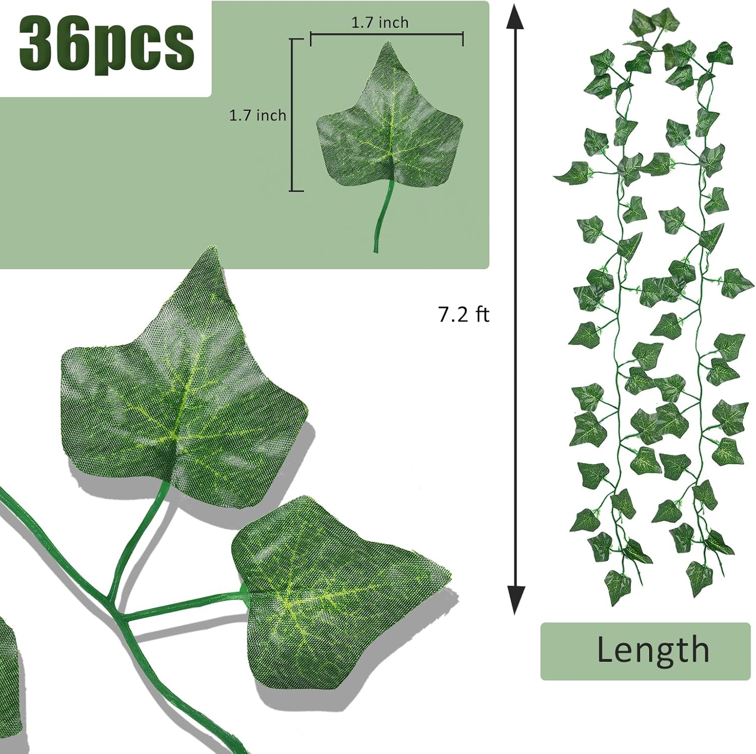 RECUTMS 258 FT Fake Vines Greenery Leaf Garland Ivy Vine Foliage Flowers Hanging for Wedding Party Garden Home Kitchen Office Aesthetic Wall Bedroom Living Room Patio Decor(36 Pack)
