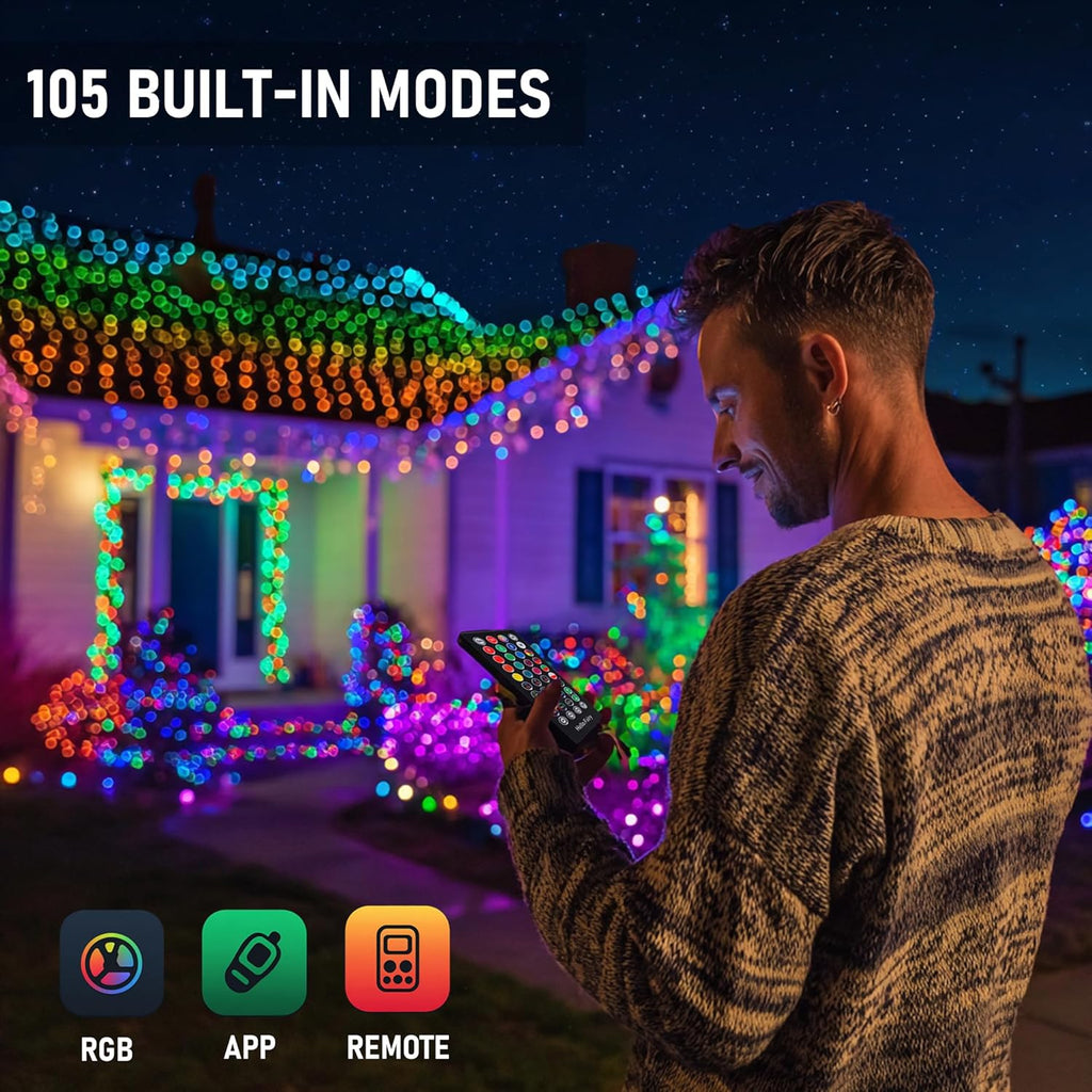 Dazzle Bright Smart C9 Christmas Outdoor Lights, 100 LED 66 FT RGB String Light with Remote, App Control, Music Sync, Connectable Waterproof Xmas Lights for Holiday Tree Patio Roof Decor