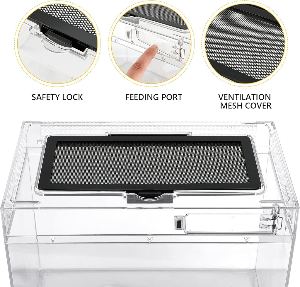 HELIME Reptile Polycarbonate Terrarium Kit 7 Piece Starter Habitat for Tarantula,Lizards,Frogs,Geckos,or Hermit Crabs,Tank with Escape-Proof Locking Lid,Light,Hygrometer,Hide,Tweezer,Bowl,Sprayer XL