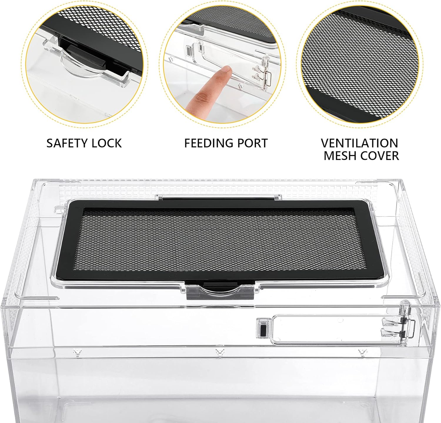 HELIME Reptile Polycarbonate Terrarium Kit 7 Piece Starter Habitat for Tarantula,Lizards,Frogs,Geckos,or Hermit Crabs,Tank with Escape-Proof Locking Lid,Light,Hygrometer,Hide,Tweezer,Bowl,Sprayer XL