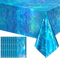 8 Pack Ocean Waves Holography Tablecloth, 54 x 108” Blue Sea Design, Waterproof Disposable Plastic Table Cover for Beach, Pool, Under The Sea, and Birthday Party Decorations