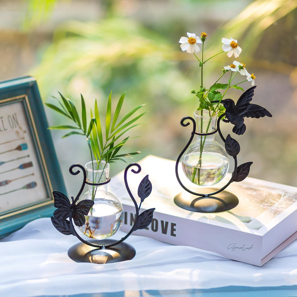 Glasseam Unique Propagation Stations: Set of 2 Glass Terrarium for Indoor Plants Cute Hydroponic Bulb Planter Propagated Plant Jars Propogation Station Vase for Women Mom Plant Lovers