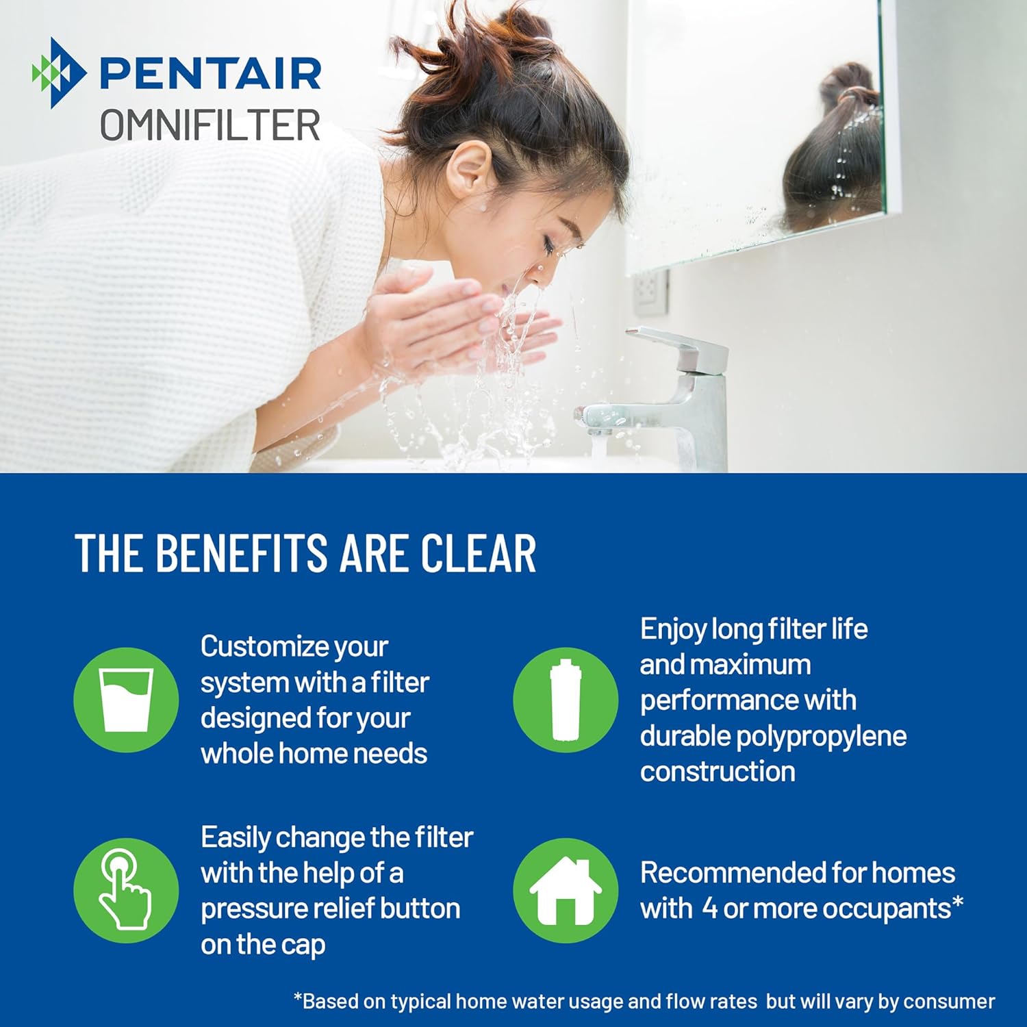 Pentair OMNIFilter Whole Home 20" Heavy-Duty Big Blue Water Filtration System with Pressure Relief, Black/Blue