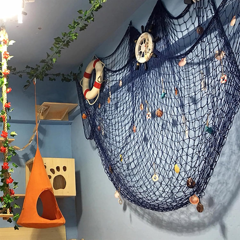 Fangoo 79x39 Inch Nautical Fishing Net Wall Decorations for Under the Sea Party with Shells and Starfish Crafts Bathroom Ceiling Table Decor for Beach Ocean Pirate Wedding Themed Party (blue)