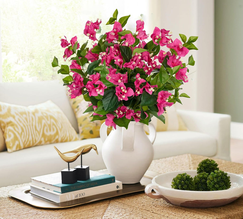 Hollyone 2Pcs Bougainvillea Artificial Flowers Bouquets Rose Red Fake Flower Silk Flowers with Long Stem Floral Arrangements Faux Bougainvillea Plant for DIY Wedding Party Centerpieces Home Decor
