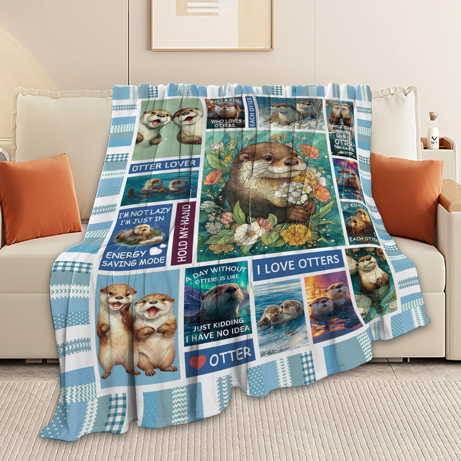 Otter Throw Blanket Otter Stuff Gifts for Kids Girls Boys Adults Women Men Soft Cozy Warm Plush Fluffy Fuzzy Fleece Blanket Decor 60''X80''