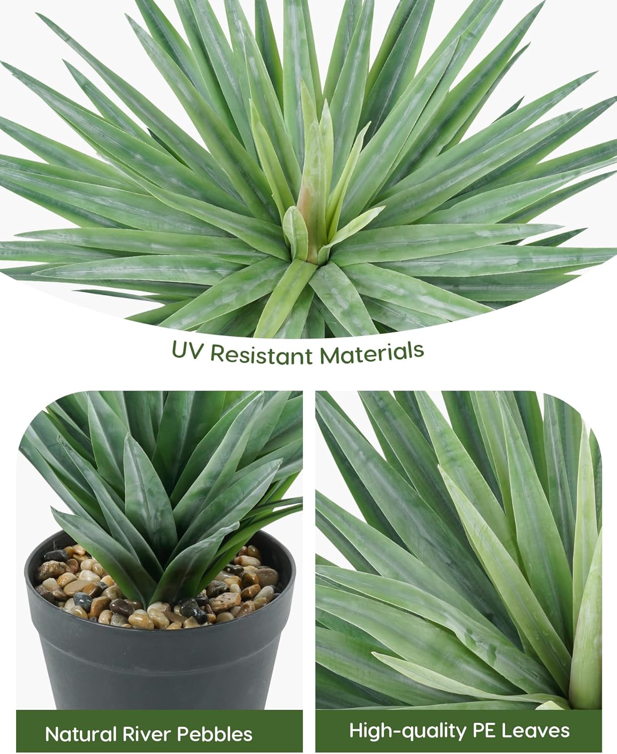 Velener Artificial Agave Plant in Black Pot with Real Stone Pebbles, Large Fake Agave Plant for Indoor and Outdoor-27 inches Tall, 126 Leaves