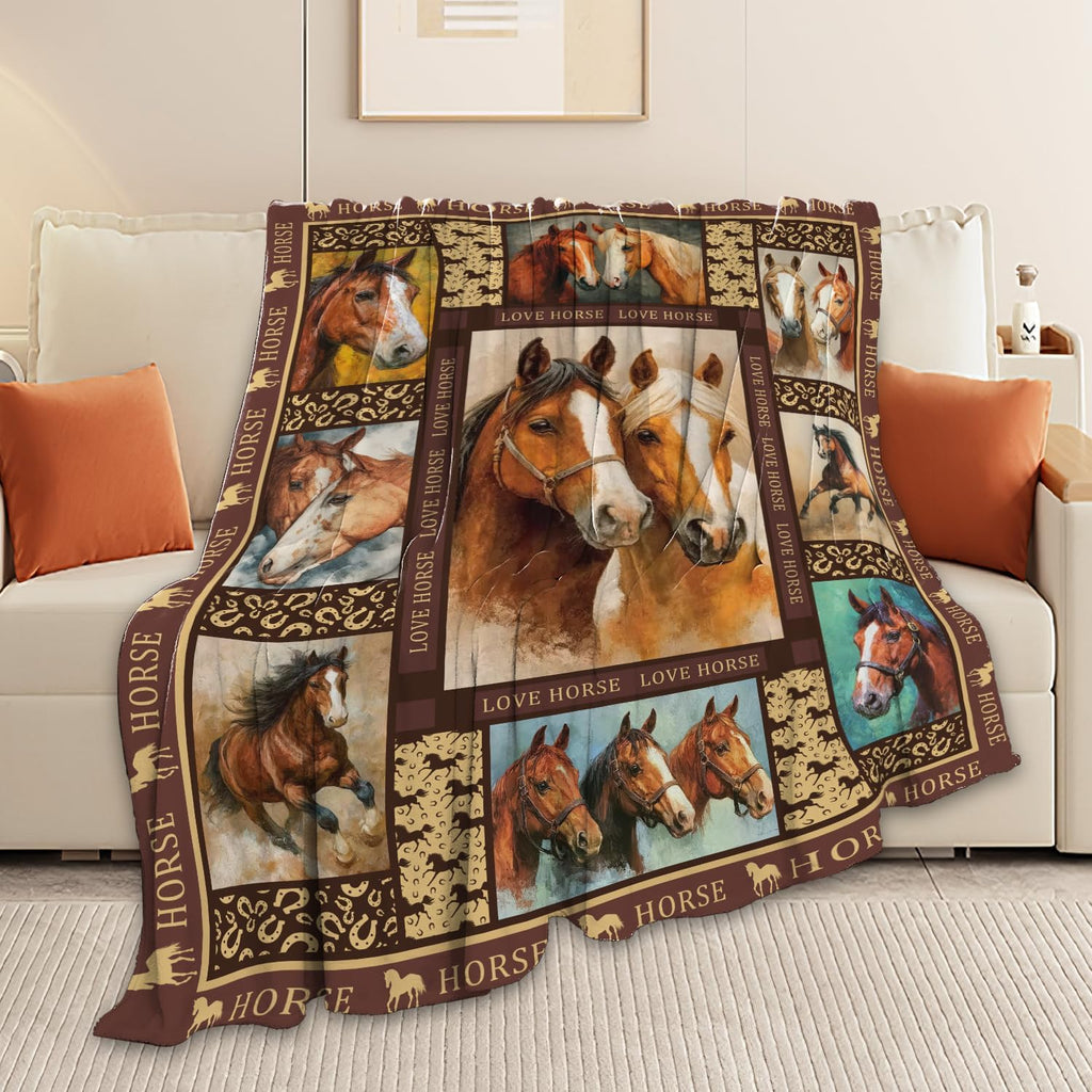 Horse Throw Blanket Horse Stuff Gifts for Kids Girls Boys Adults Women Men Soft Cozy Warm Plush Fluffy Fuzzy Fleece Blanket Decor 50''X60''