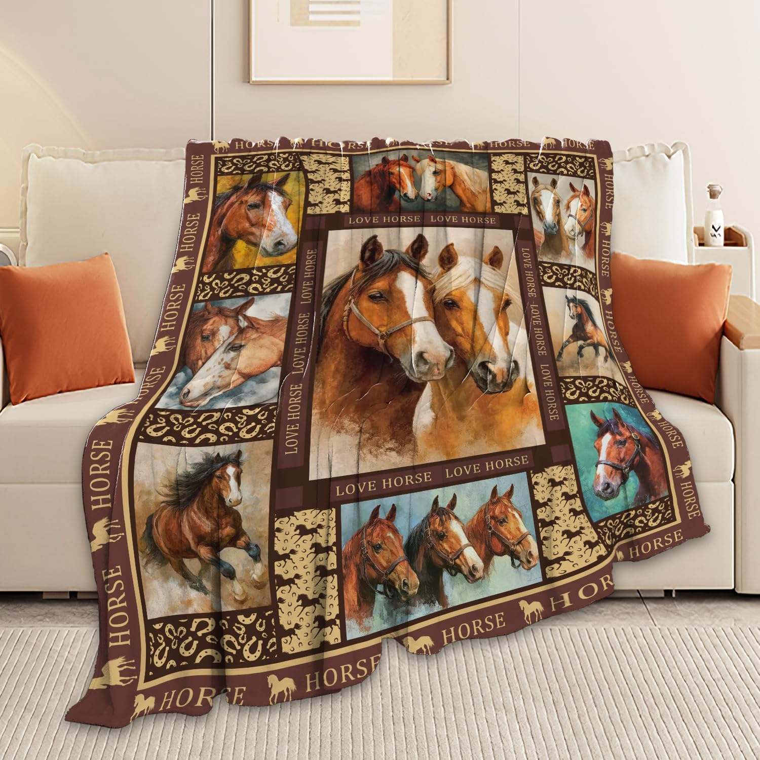 Horse Throw Blanket Horse Stuff Gifts for Kids Girls Boys Adults Women Men Soft Cozy Warm Plush Fluffy Fuzzy Fleece Blanket Decor 50''X60''